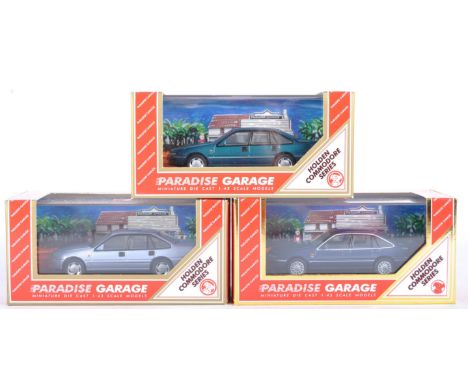 Three vintage Paradise Garage ' Holden Commodore Series ' 1/43 scale diecast model cars. Models comprising x2 Holden Commodor