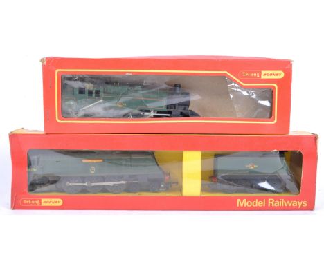 Two original vintage Triang / Tri-ang Hornby 00 gauge model railway trainset locomotive engines comprising; R356 S Battle of 