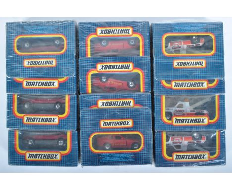 A collection of x12 vintage factory sealed Matchbox diecast model cars comprising; MB2 Rover Sterling, MB59 Porsche 944, and 