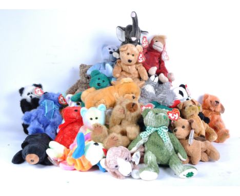A collection of x40 assorted vintage TY Beanie Babies soft toy teddy bears to include; Holiday Teddy, Pappa, Peace, Bearon, S
