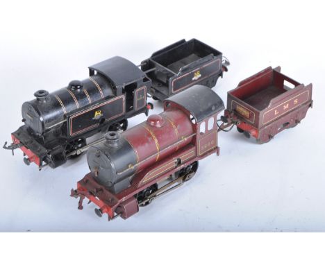 Two vintage Hornby O gauge tinplate clockwork model railway trainset locomotive engines comprising; 0-4-0 LMS No. 5600 and&nb