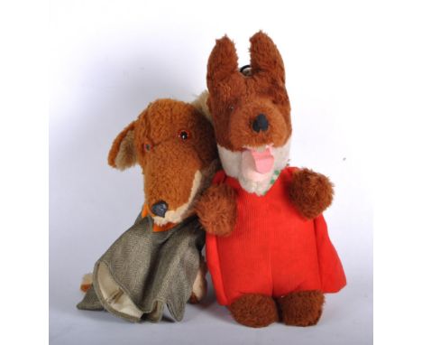 Two vintage 1970s Basil Brush talking soft plush toys comprising a Wendy Boston made example in a red outfit (talking mechani