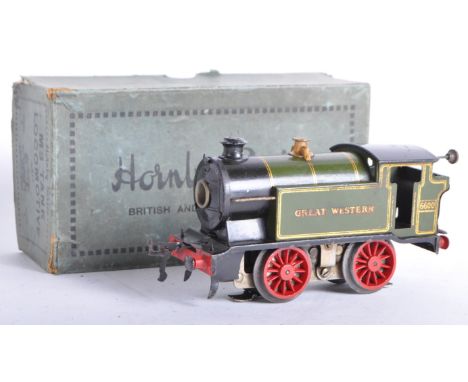 A vintage Hornby O gauge 20V electric model railway trainset locomotive engine M3 Tank loco. The loco being a GWR Great Weste