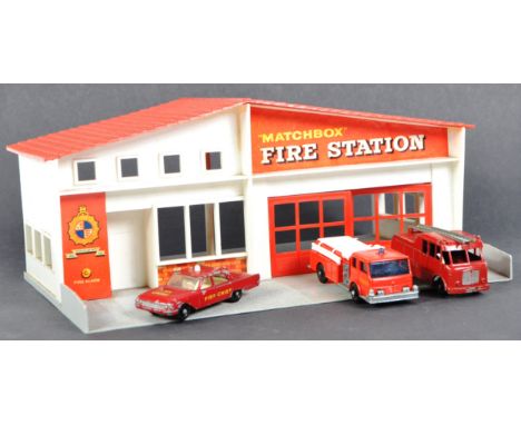 An original vintage Lesney made Matchbox Fire Engine model No. MF-1 along with x3 Matchbox Series diecast vehicles comprising