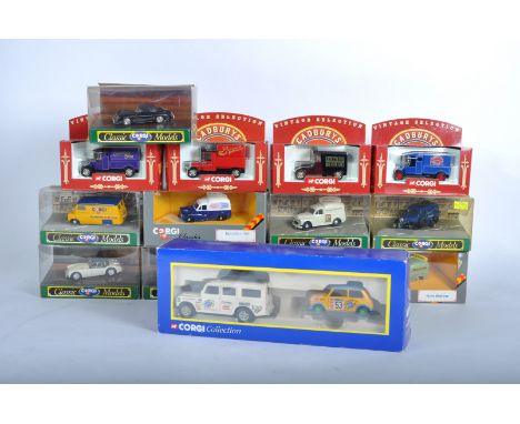 A collection of vintage Corgi diecast model cars and other vehicles to include; Porsche 356B, MGA Open Top, Morris Minor Van,