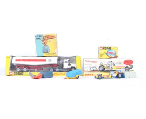 A collection x4 vintage Corgi Toys and Dinky Toys diecast models comprising; Dinky Toys 370 Dragster Set, Corgi Major Toys 11