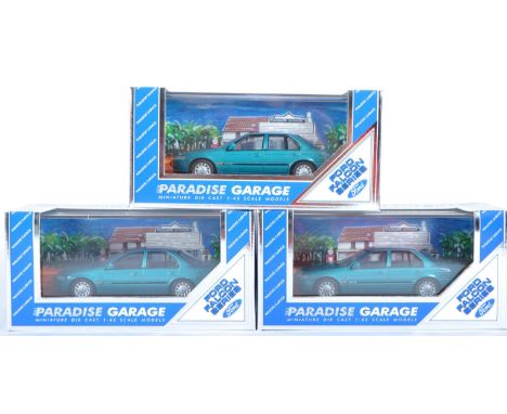 Three vintage Paradise Garage 1/43 scale ' Ford Falcon Series ' diecast model cars. All models being Ford Falcon Futura EF in