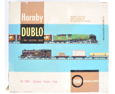 An original vintage Hornby Dublo 00 gauge model railway trainset No. 2050 ' Suburban Electric Train '. The set containing x1 