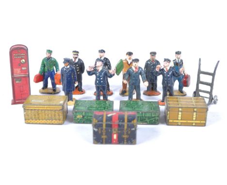A collection of vintage Hornby Series and other O gauge trackside model railway trainset figures to include; tinplate luggage
