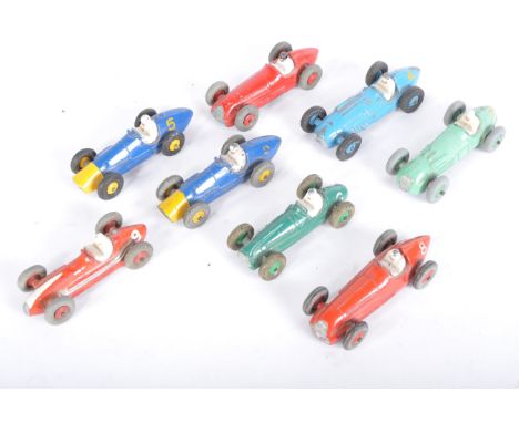 A collection of x8 vintage Dinky Toys diecast model racing cars comprising; 233 Cooper Bristol, 23F Alfa Romeo (x2), 234 Ferr