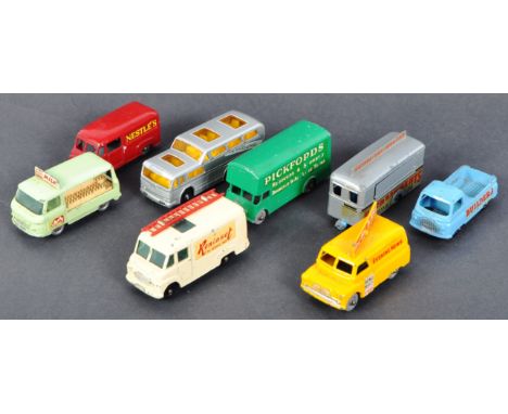 A collection of x8 original vintage Lesney made Matchbox Series diecast models comprising; No. 69 Commer 30 CWT Van Nestle, N