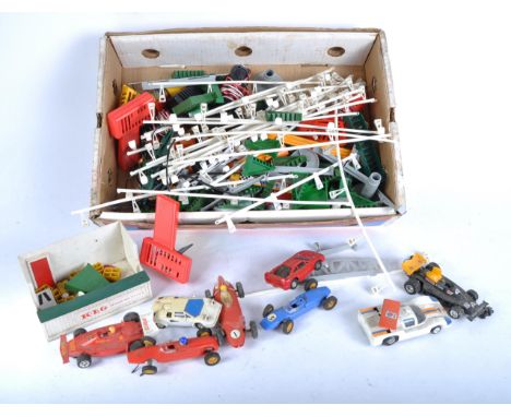 A collection of assorted vintage Triang / Hornby Scalextric slot car racing cars and accessories to include; cars, controller
