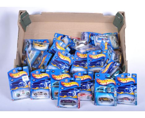 A collection of x40 assorted Mattel made Hot Wheels carded diecast model cars. Examples to include; Ford Anglia, 1969 Dodge C