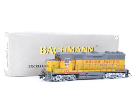 An original Bachmann Plus 00 / HO gauge model railway trainset locomotive engine No. 763 Union Pacific EMD GP35 Diesel. Highl
