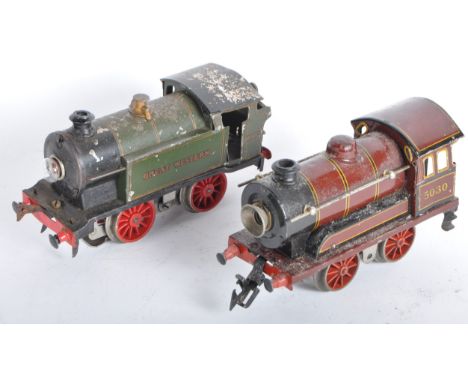 Two vintage O gauge electric model railway trainset locomotive engines comprising; Hornby made Great Western 0-4-0 No. 6600 w