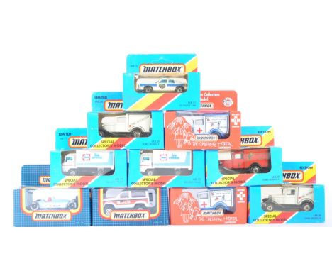 A collection of x10 vintage 1980s Matchbox diecast model cars and other vehicles. Examples to include; MB38 Ford Model A, MB3
