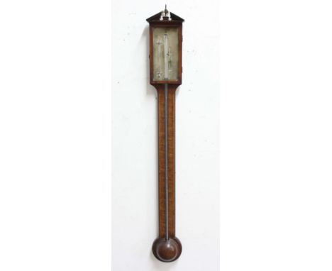 MAHOGANY STICK BAROMETER, early 19th century, the silvered gauge inscribed Pochaine, N'castle, the case with string inlay, he