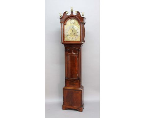 MAHOGANY LONGCASE CLOCK, 19th century, the brass dial with 12" silvered chapter ring, subsidiary seconds dial and date apertu