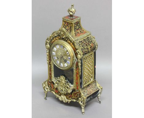 FRENCH LOUIS XVI STYLE 'BOULLE' MANTEL CLOCK, 19th century, the brass dial with blue enamelled numerals on a brass, eight day