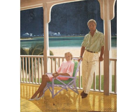 ANTHONY OAKSHETT (b.1955) PORTRAIT Signed and dated 89, oil on canvas 80 x 70cm. ++ Some damp/mould damage (largely superfici