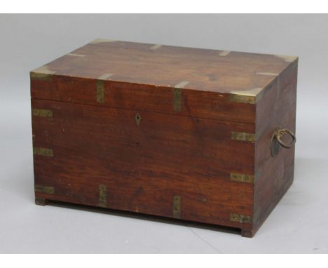 CAMPAIGN STYLE CAMPHOR AND BRASS BOUND TRUNK, 19th century, with vacant interior and iron carry handles, height 42cm, width 6