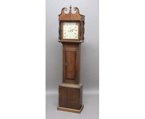 WEST COUNTRY OAK LONGCASE CLOCK, 19th century, the 11 1/2" painted dial inscribed Josh. Testi, Somerton, with subsidiary seco