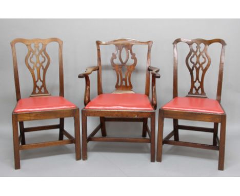 MATCHED SET OF EIGHT CHIPPENDALE STYLE MAHOGANY DINING CHAIRS, 18th and 19th century, with pierced splats in various designs 