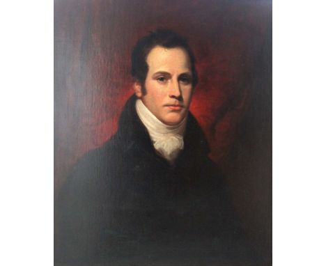 CIRCLE OF SIR THOMAS LAWRENCE, PRA (1769-1830) PORTRAIT OF A GENTLEMAN Quarter length, wearing a black coat and a white stock