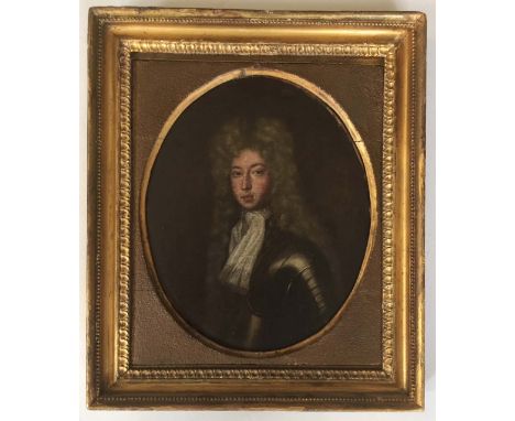FOLLOWER OF MICHAEL DAHL (1659-1743) PORTRAIT OF A GENTLEMAN Quarter length, wearing armour and a white scarf, long wig, oil 