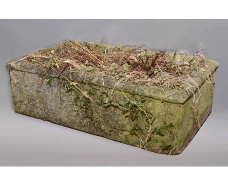 STONE PUMP TROUGH, with D end, length 73cm; together with another rectangular trough, width 79cm (2)