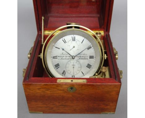 TWO DAY MARINE CHRONOMETER, by John Fletcher, Maker to the Admiralty, 48 Lombard St, London, the 3 1/2" silvered dial with Wi