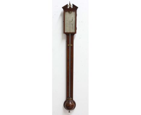 MAHOGANY STICK BAROMETER, early 19th century, the silvered dial inscribed Andrews, Royston, height 100cm