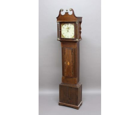 OAK LONGCASE CLOCK, the 11" painted dial inscribed William Lettey, Dunster, with subsidiary date dial, on a brass 30 hour mov