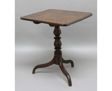 MAHOGANY TRIPOD TABLE, early 19th century, the rounded rectangular tilt top on a baluster column and tripod base, height 71cm