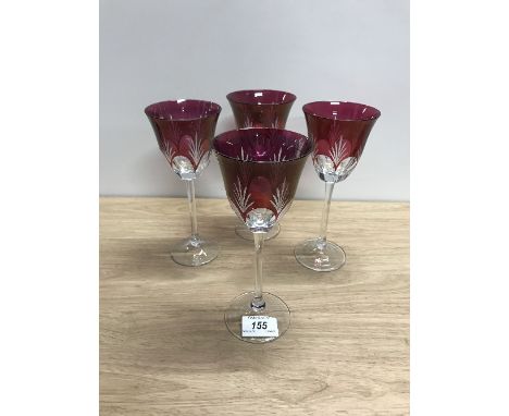 SET OF 4 RUBY FLASHED WINE GLASSES