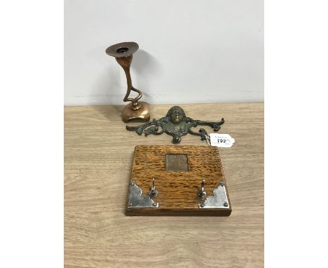 ANTIQUE PEN STAND CANDLESTICK & BRASS MOUNT