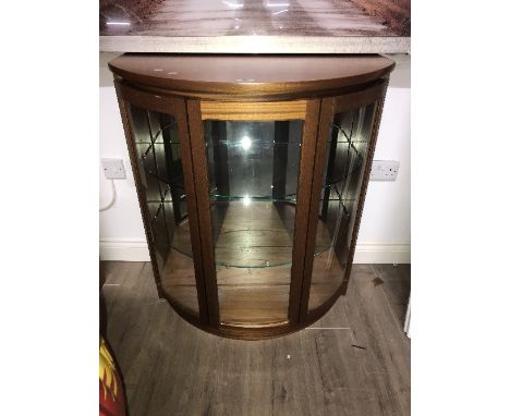 VINTAGE TEAK BOW FRONT DISPLAY CABINET