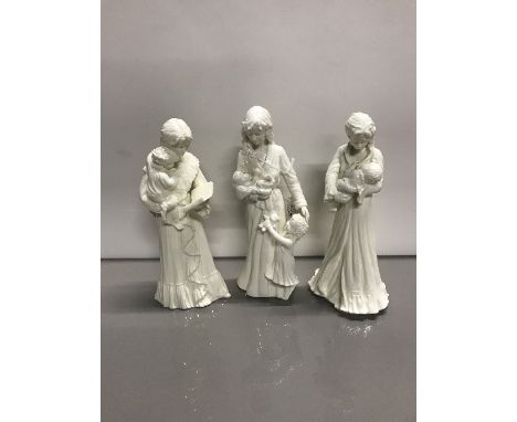 3 ROYAL WORCESTER BLANC DE CHINE FIGURINES OF MOTHERS & CHILDS