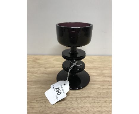 STENNET WILSON SHERINGHAM PURPLE GLASS 2 RING CANDLESTICK WEDGWOOD