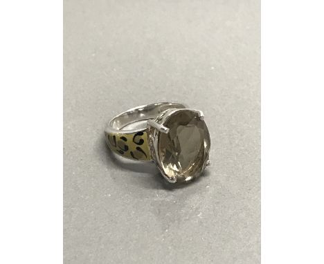 SILVER ENAMELLED & QUARTZ RING