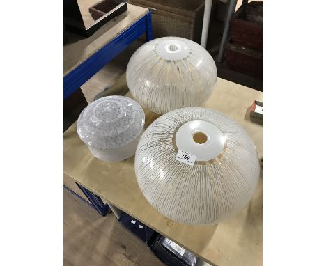 1 PAIR MID CENTURY GLASS LIGHT SHADES & 1 OTHER 1930S SHADE