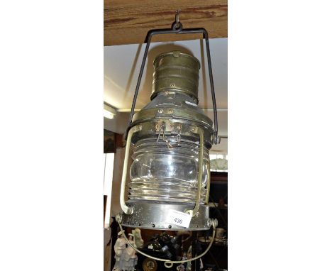 Brass hanging ship's "anchor" lantern