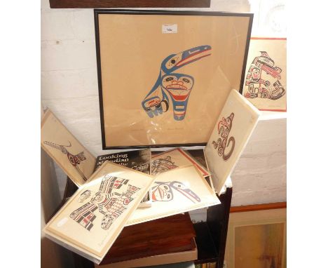 Collection of 9 colour prints by North American Indians in British Columbia and related books on the Art of the Northwest Coa