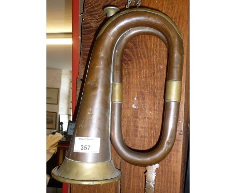 WW1 copper and brass bugle stamped Thos Dawkins and dated 1916