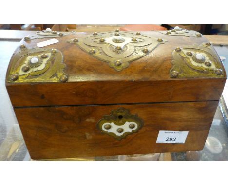 19th c. brass bound dome top walnut tea caddy
