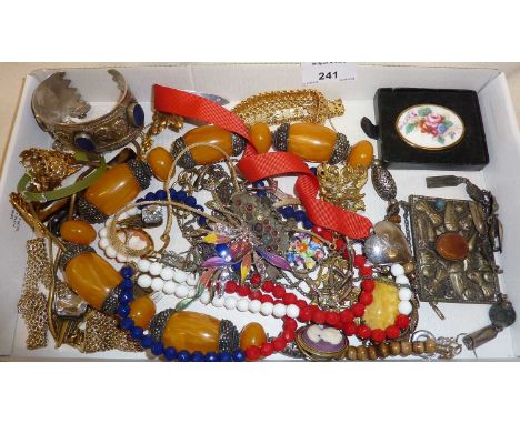 Vintage costume jewellery, some ethnic, Royal Worcester floral brooch, Leonore Doskow silver heart bookmark, some other silve