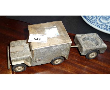 WW2 Baier Germany combination cigarette box and lighter jeep with ashtray trailer (one tyre broken but pieces included)