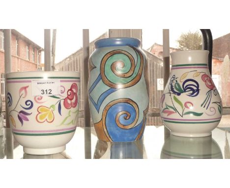 Two Poole Pottery vases and an Art Deco Flaxman Ware, Wadeheath vase