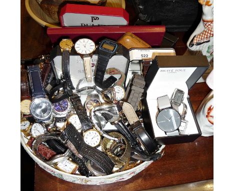 Large quantity of assorted wrist watches ; makes include Casio, Lorus, Citron, Sekonda, Accurist, sterling silver watch, Sant