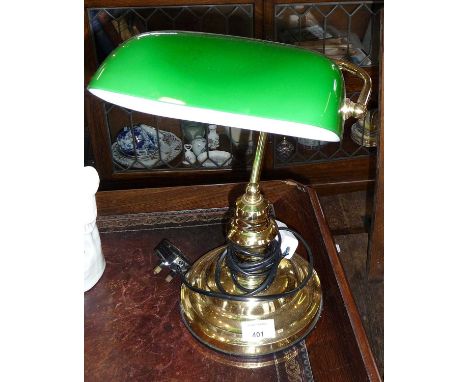 Modern brass desk lamp with green shade